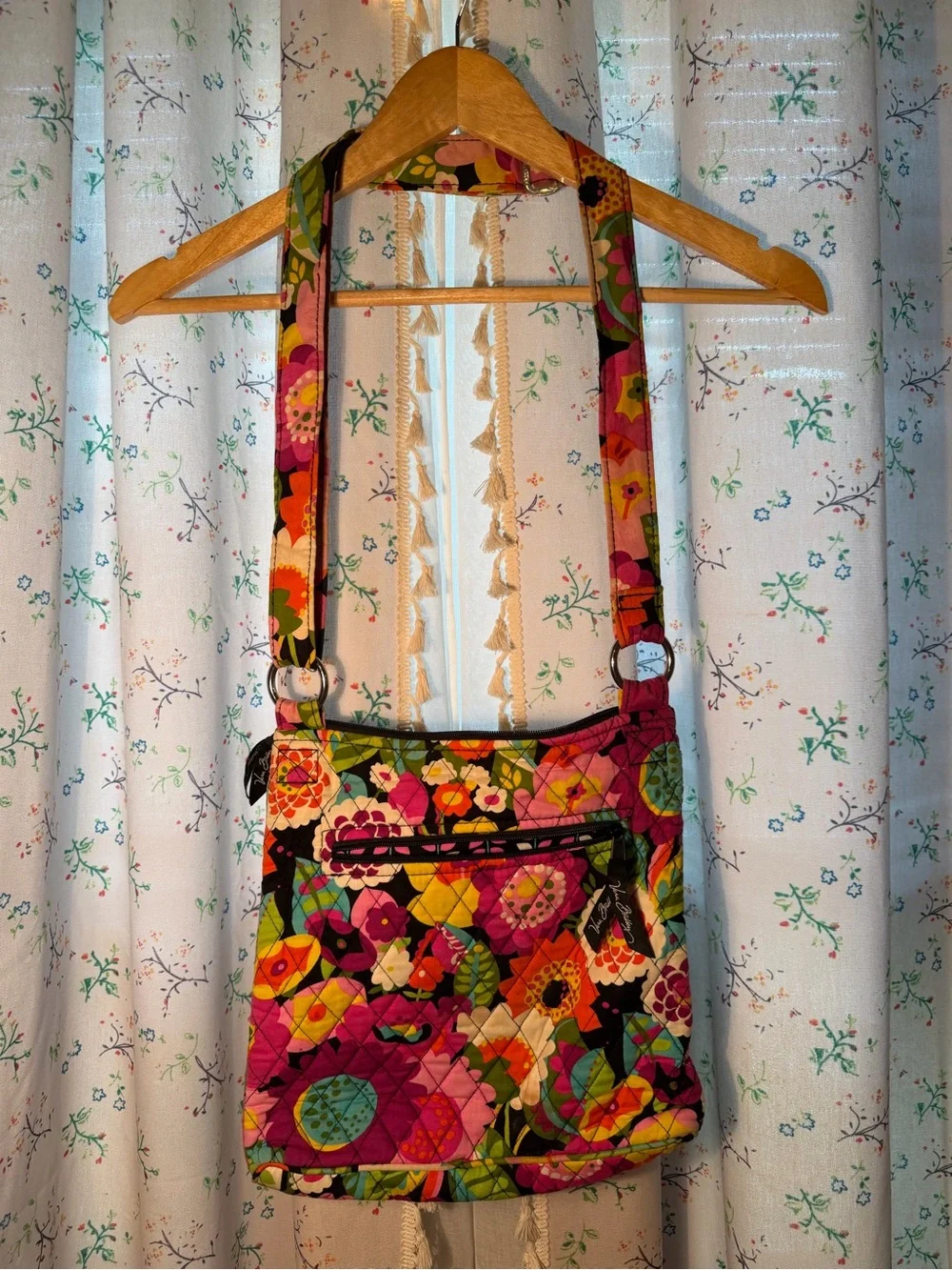 Vera Bradley Quilted Floral Crossbody Bag in Pink and Green